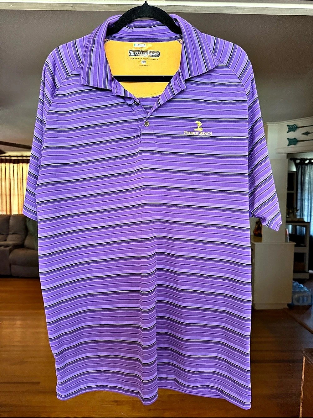 Pebble Beach Dry-Luxe Performance Striped Golf Polo Purple & Black XL